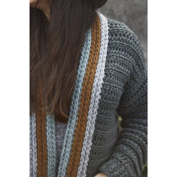 NWOT Handmade Chunky Crochet Knit Gray Green Blue Brown Long Sleeve Sweater OS - Picture 2 of 10